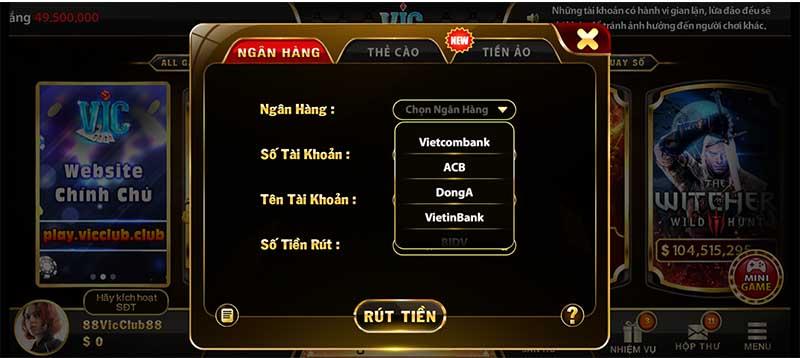 Cách rút tiền Vic Club