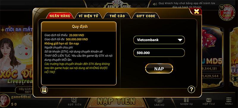 Nạp tiền Luky đơn giản