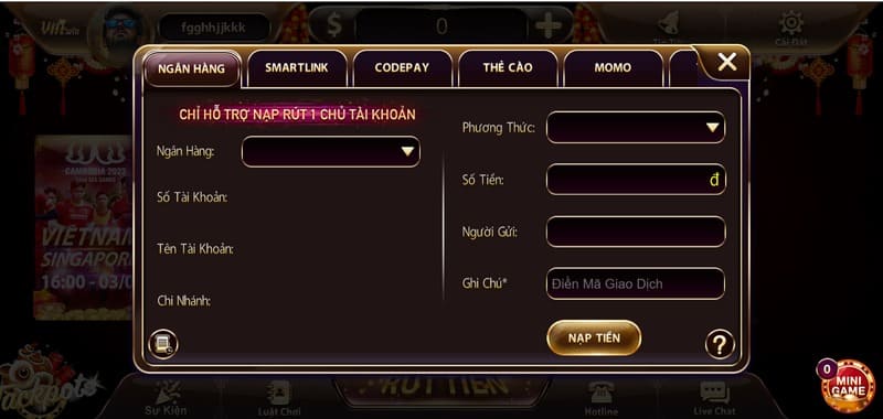 Nạp tiền qua ngân hàng nhanh như chóp